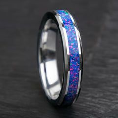 Blue And Pink Sparkle Opal Tungsten Women's Wedding Band Copperbeard Jewelry