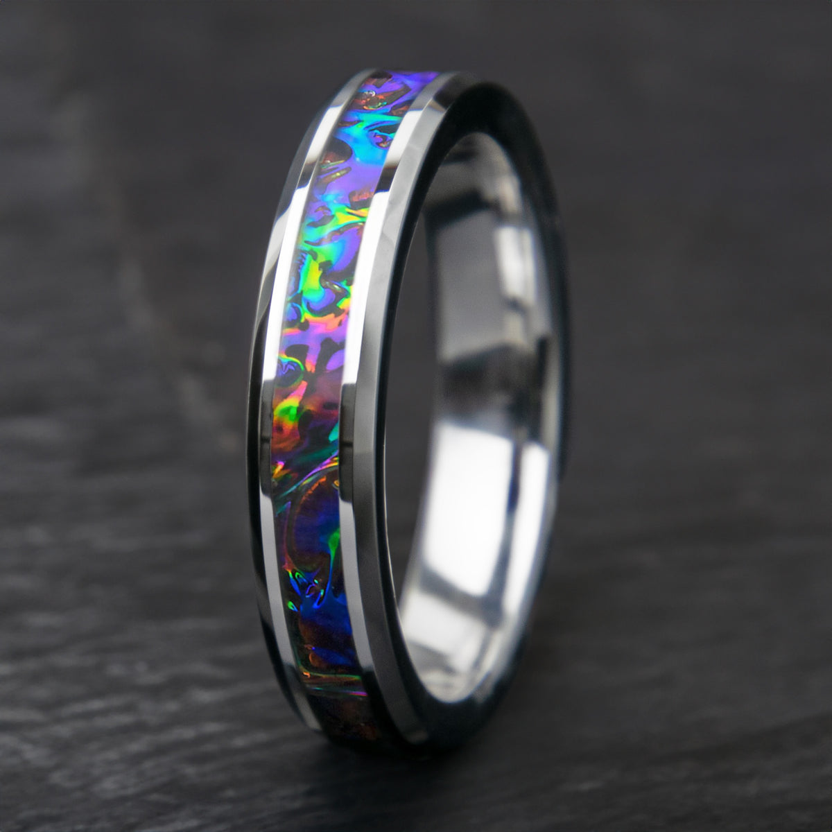 Womens Dichrolam Fire Burl Tungsten Ring 4mm Copperbeard Jewelry Main image