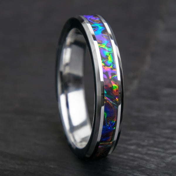 Womens Dichrolam Fire Burl Tungsten Ring 4mm Copperbeard Jewelry
