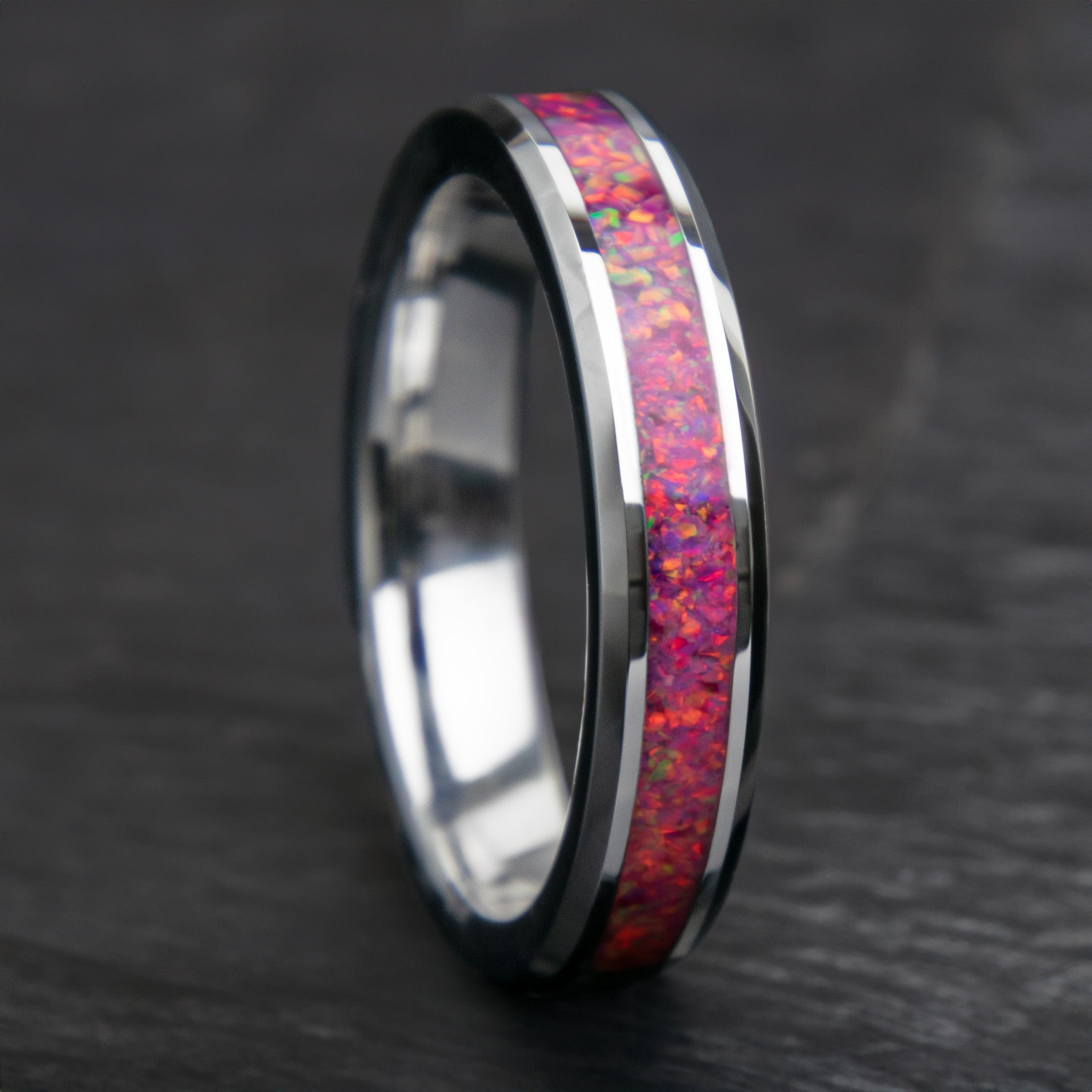Pink And Fuchsia Opal Womens Tungsten Ring Secondary image