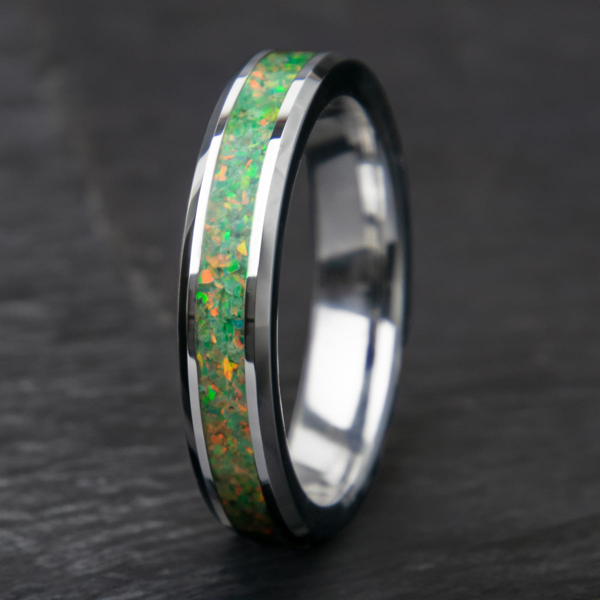 Olive Green Opal Tungsten Women's Wedding Band Copperbeard Jewelry Main image