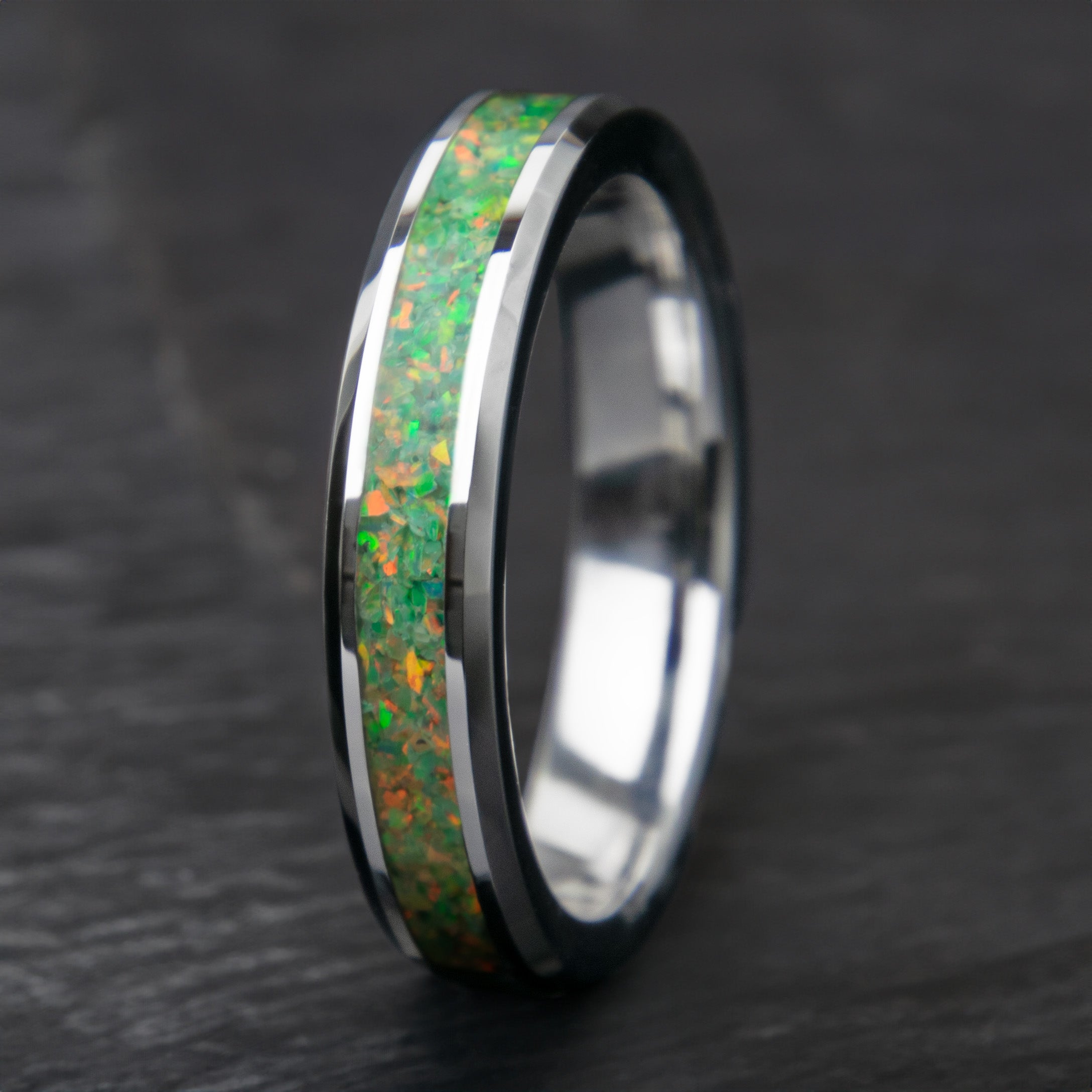 Olive Green Opal Tungsten Women's Wedding Band Copperbeard Jewelry