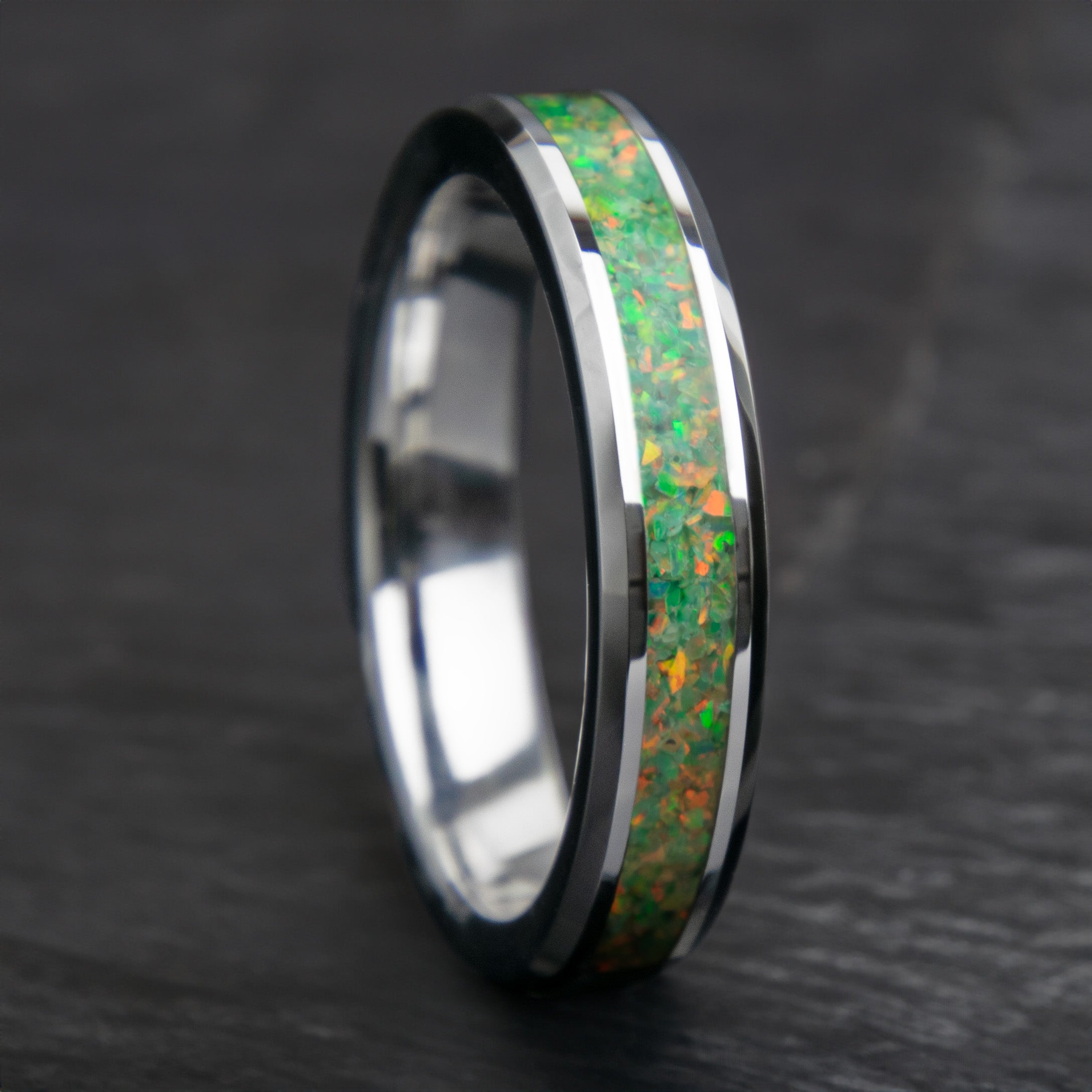 Olive Green Opal Tungsten Women's Wedding Band Secondary image