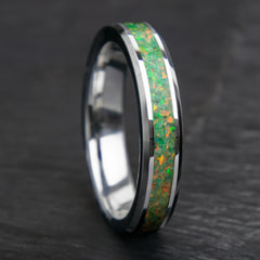 Olive Green Opal Tungsten Women's Wedding Band Copperbeard Jewelry