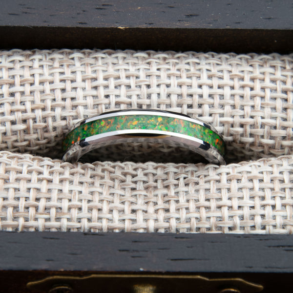 Olive Green Opal Tungsten Women's Wedding Band Copperbeard Jewelry