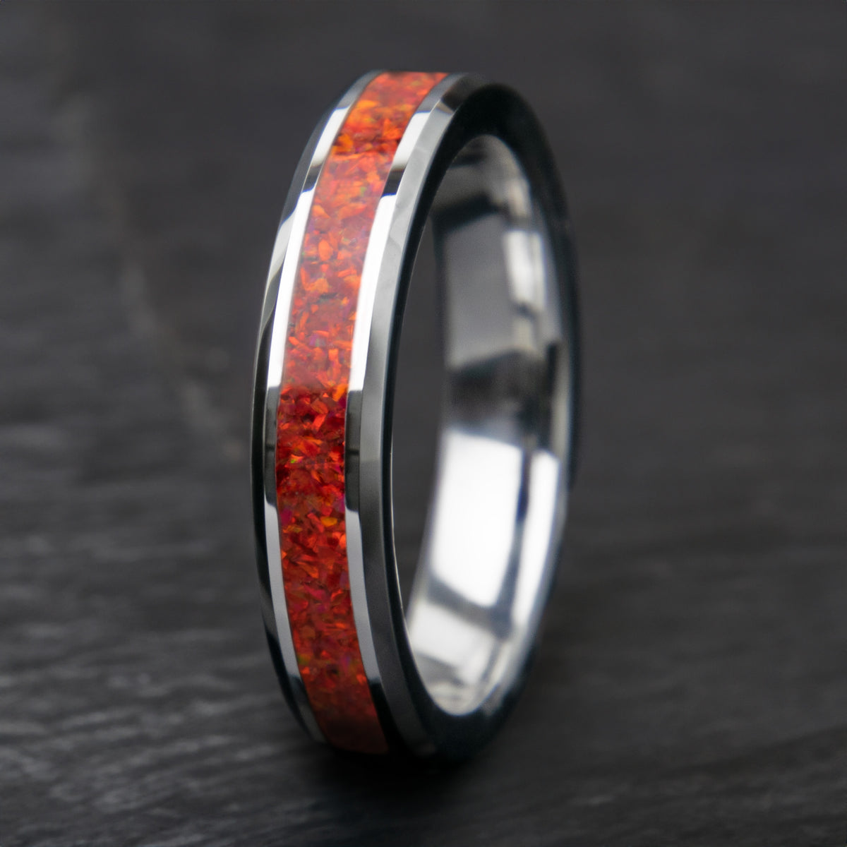 Ruby Red Womens Opal Ring With Tungsten Band 4mm Copperbeard Jewelry Main image