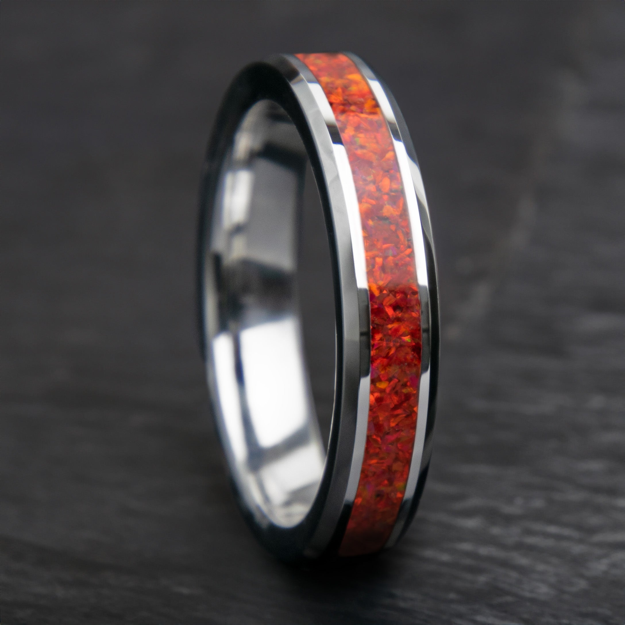 Ruby Red Womens Opal Ring With Tungsten Band 4mm Secondary image