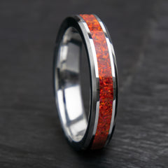 Ruby Red Womens Opal Ring With Tungsten Band 4mm Copperbeard Jewelry