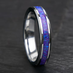 Purple And Blue Opal Ring With Tungsten Band Copperbeard Jewelry