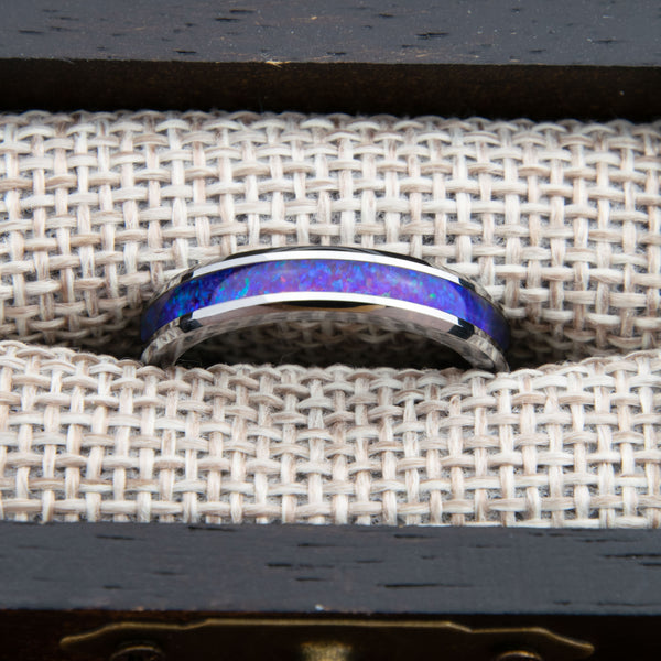 Purple And Blue Opal Ring With Tungsten Band Copperbeard Jewelry