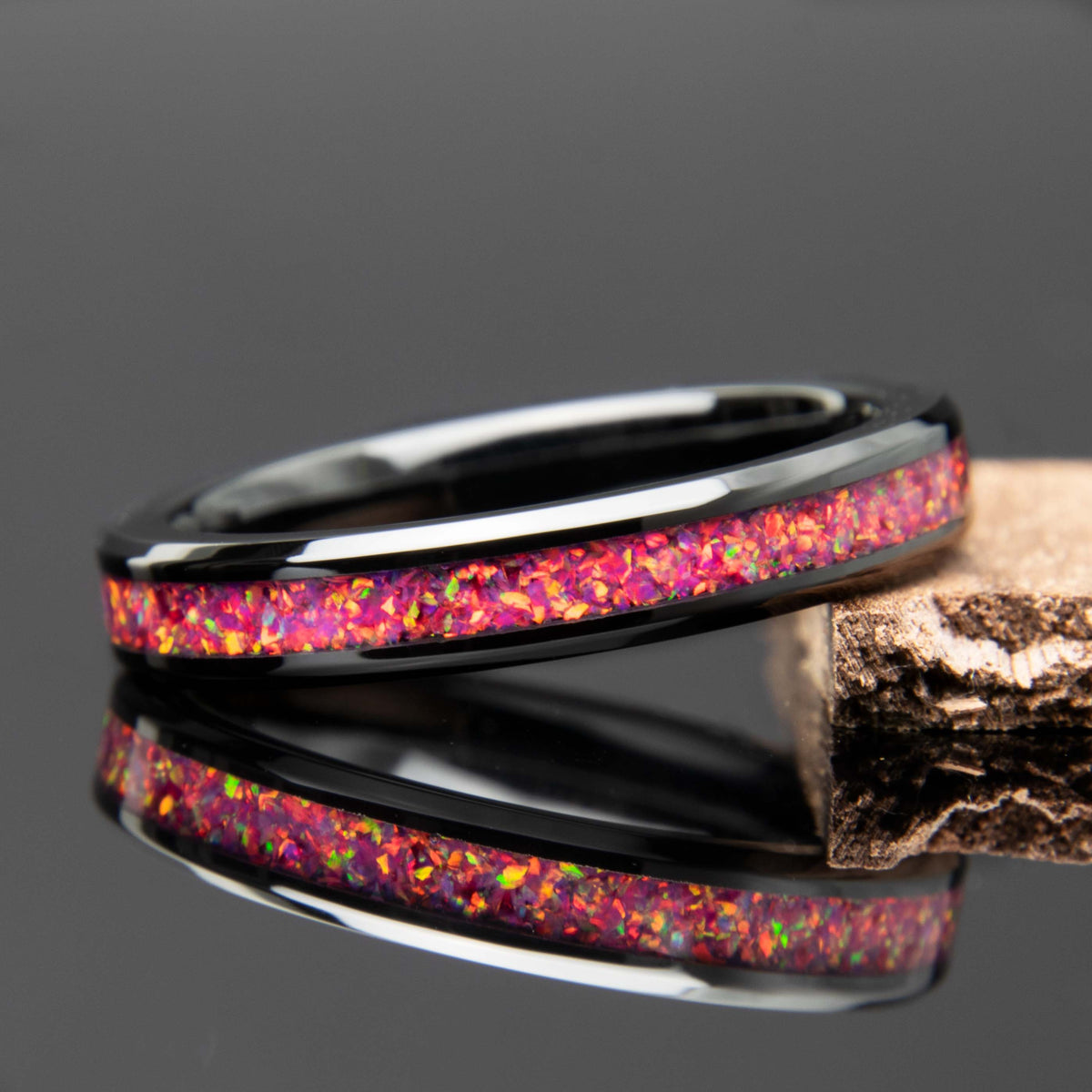 Pink And Fuchsia Opal Ring With Black Ceramic Band Copperbeard Jewelry Main image