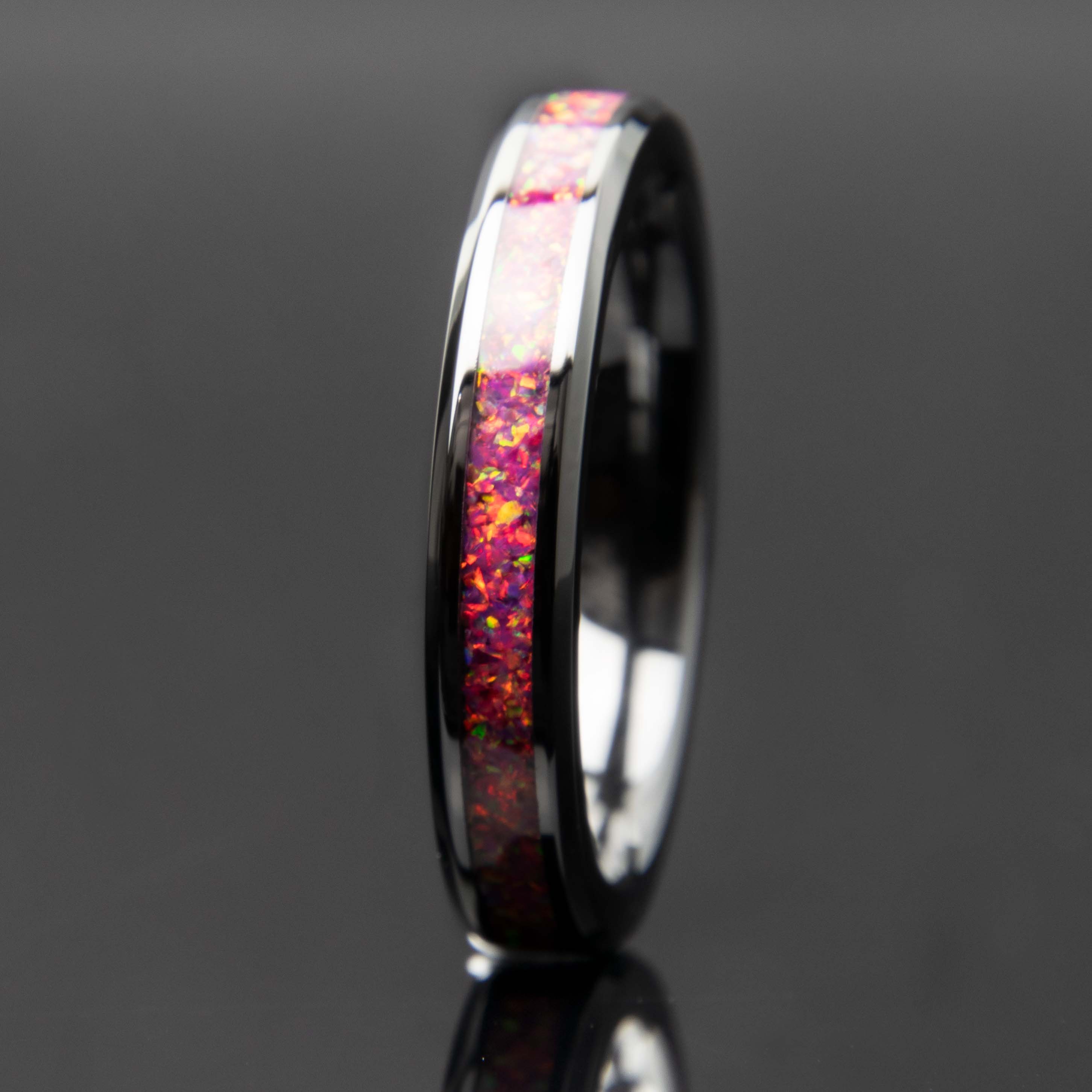 Pink And Fuchsia Opal Ring With Black Ceramic Band Secondary image