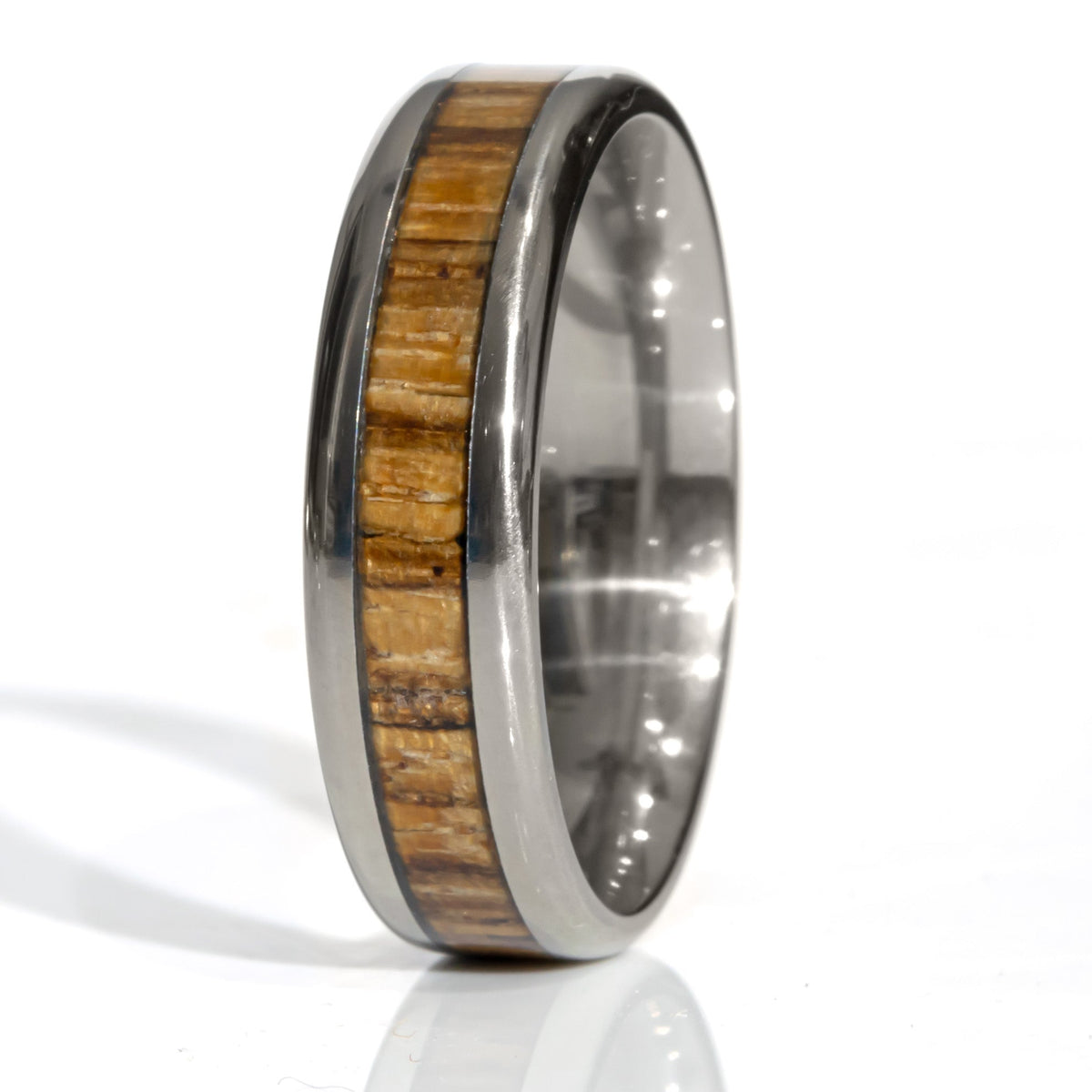 Clearance Wood Inlay Titanium Ring Size 10.5 - 6mm Width Copperbeard Jewelry Main image
