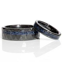 His and Hers Sapphire Black Ceramic Faceted Wedding Ring Set Copperbeard Jewelry