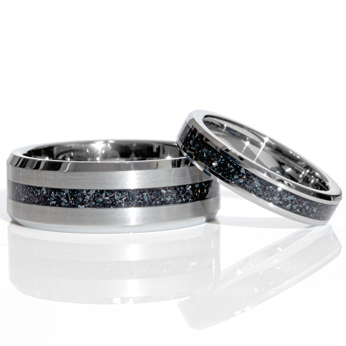 His and Hers Specularite Hematite Tungsten Wedding Ring Set Copperbeard Jewelry Main image