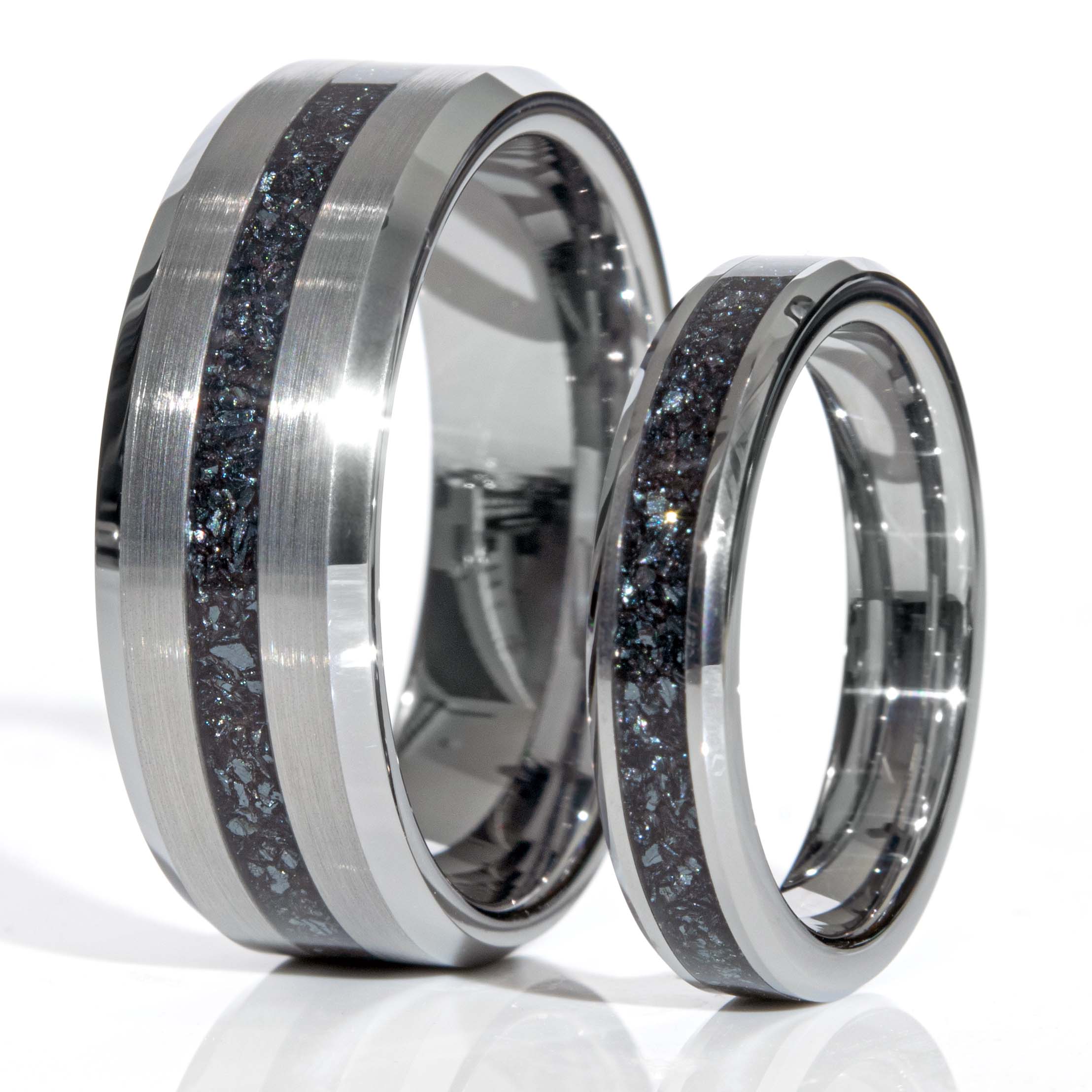 His and Hers Specularite Hematite Tungsten Wedding Ring Set Secondary image
