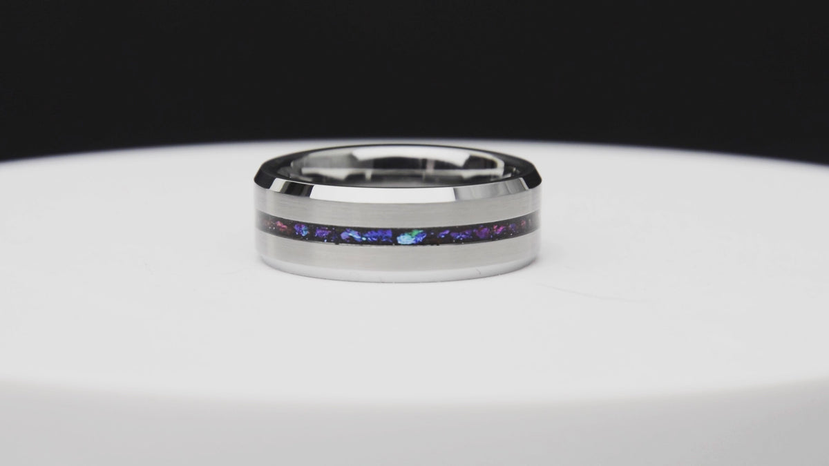 Galaxy Blue Sandstone Tungsten Ring - Men's Wedding Band Engagement Ring - Copperbeard Jewelry