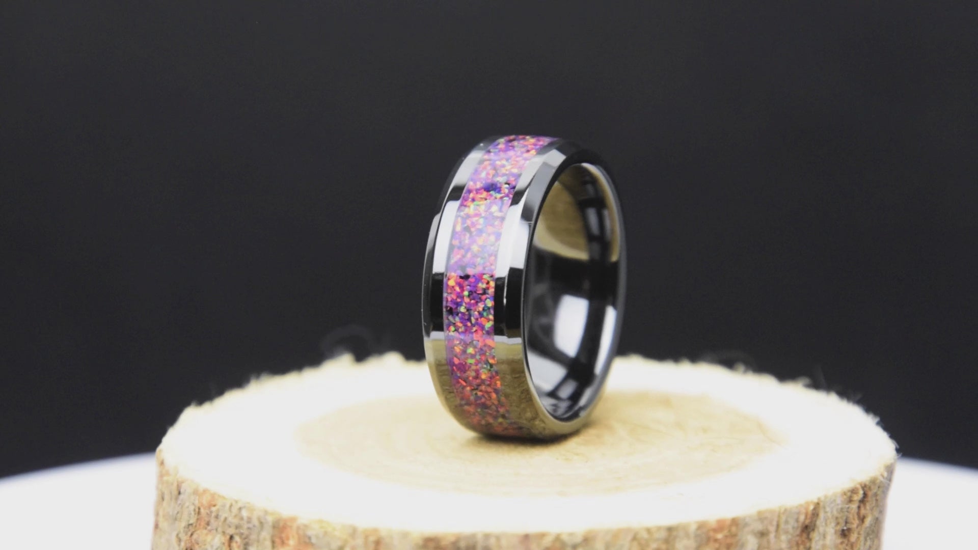 Purple Opal Ring With Black Ceramic Band