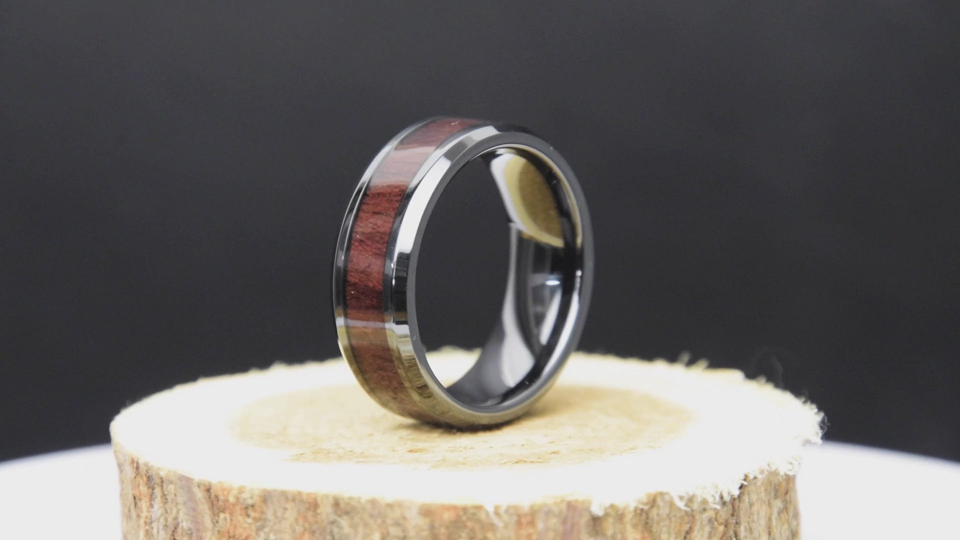 Purpleheart Wood Ring With Black Ceramic Band