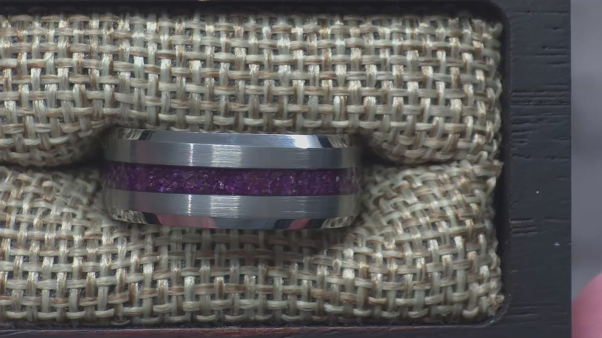 Purple Stichtite Tungsten Thin Center Line Ring