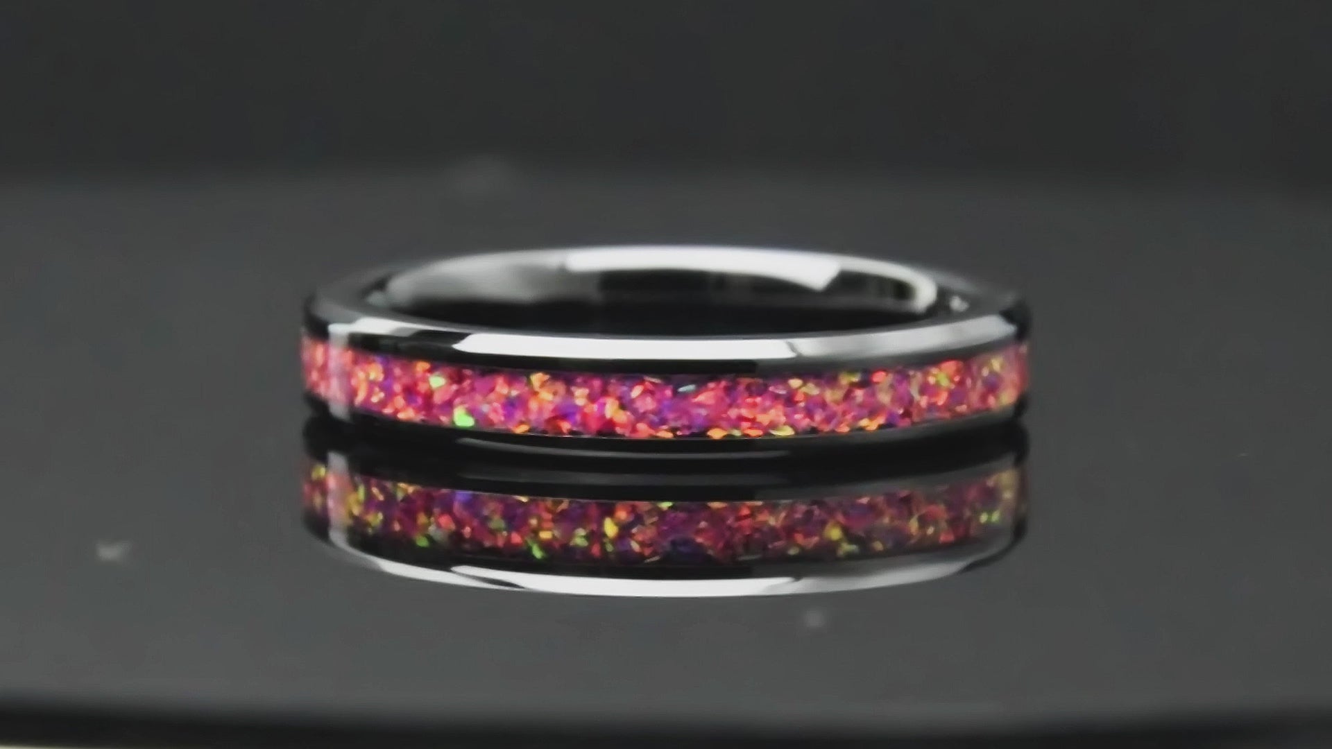 Pink And Fuchsia Opal Ring With Black Ceramic Band