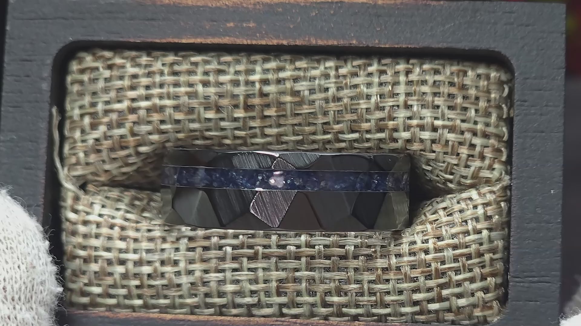 Sapphire Hammered Black Ceramic Offset Ring