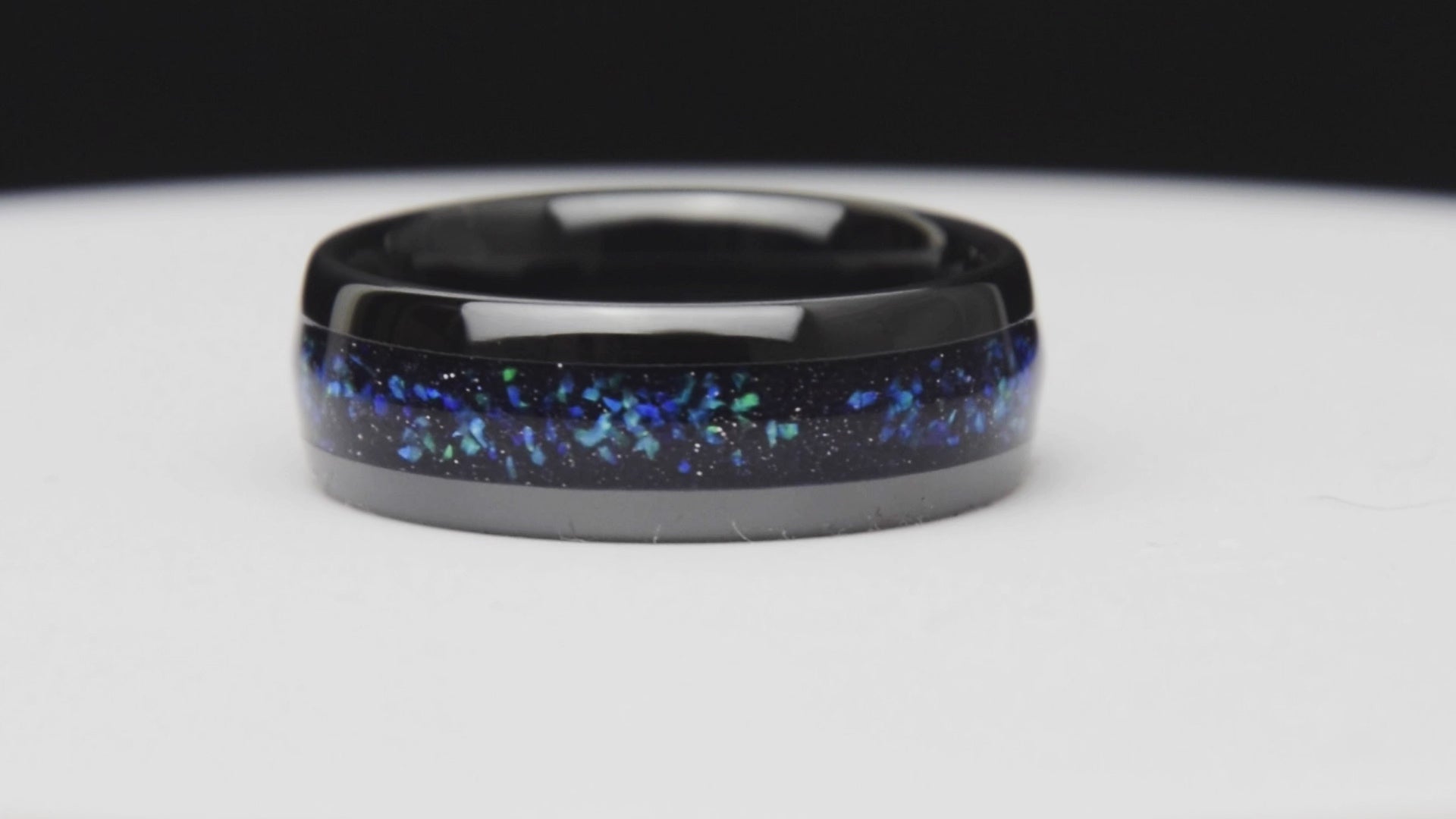Galaxy Opal Blue Sandstone Black Ceramic Ring