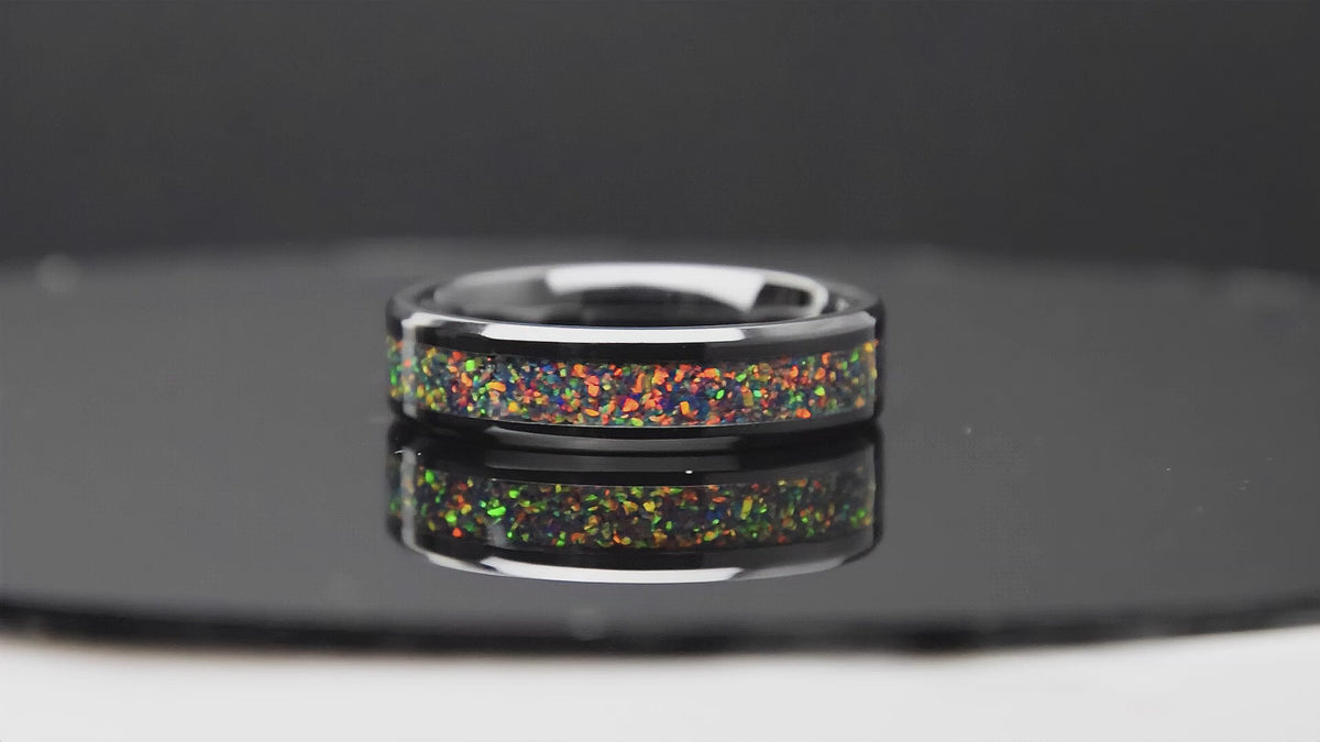 Black Fire Opal Black Ceramic Women's Wedding Band