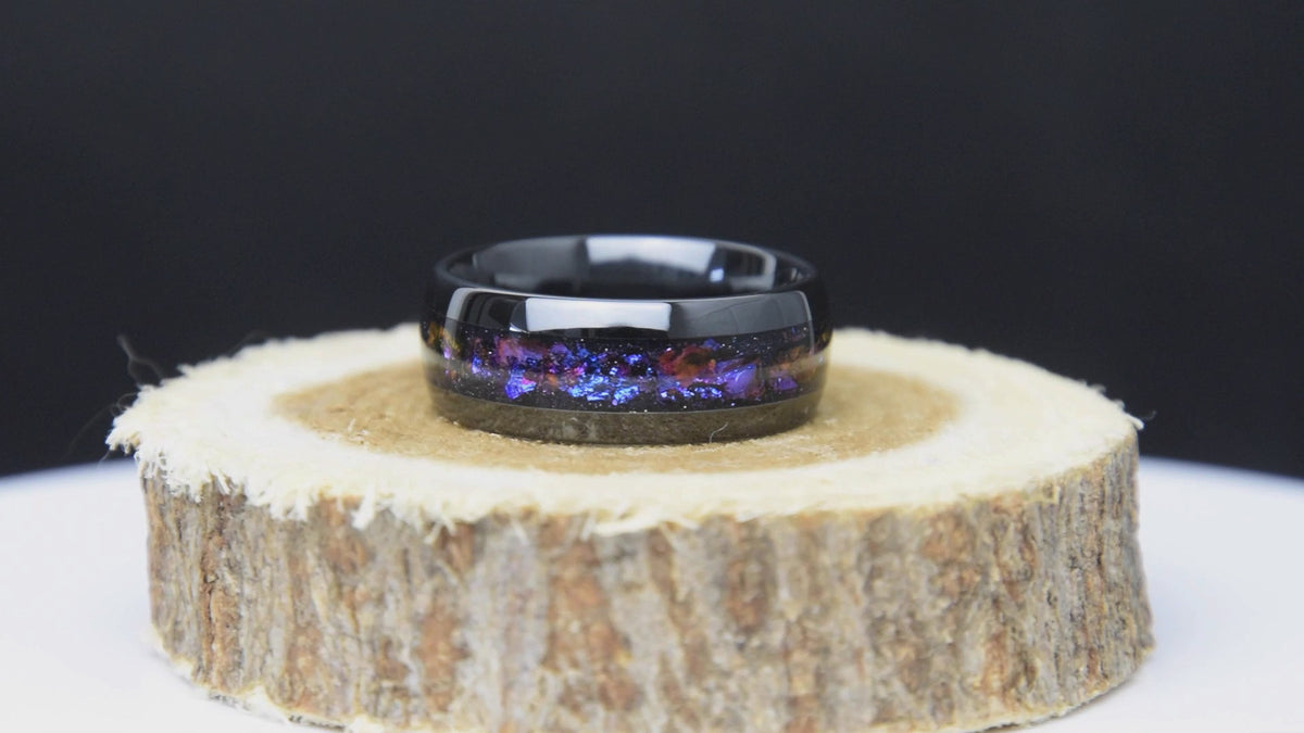 Black Galaxy Style Inlay Black Ceramic Ring