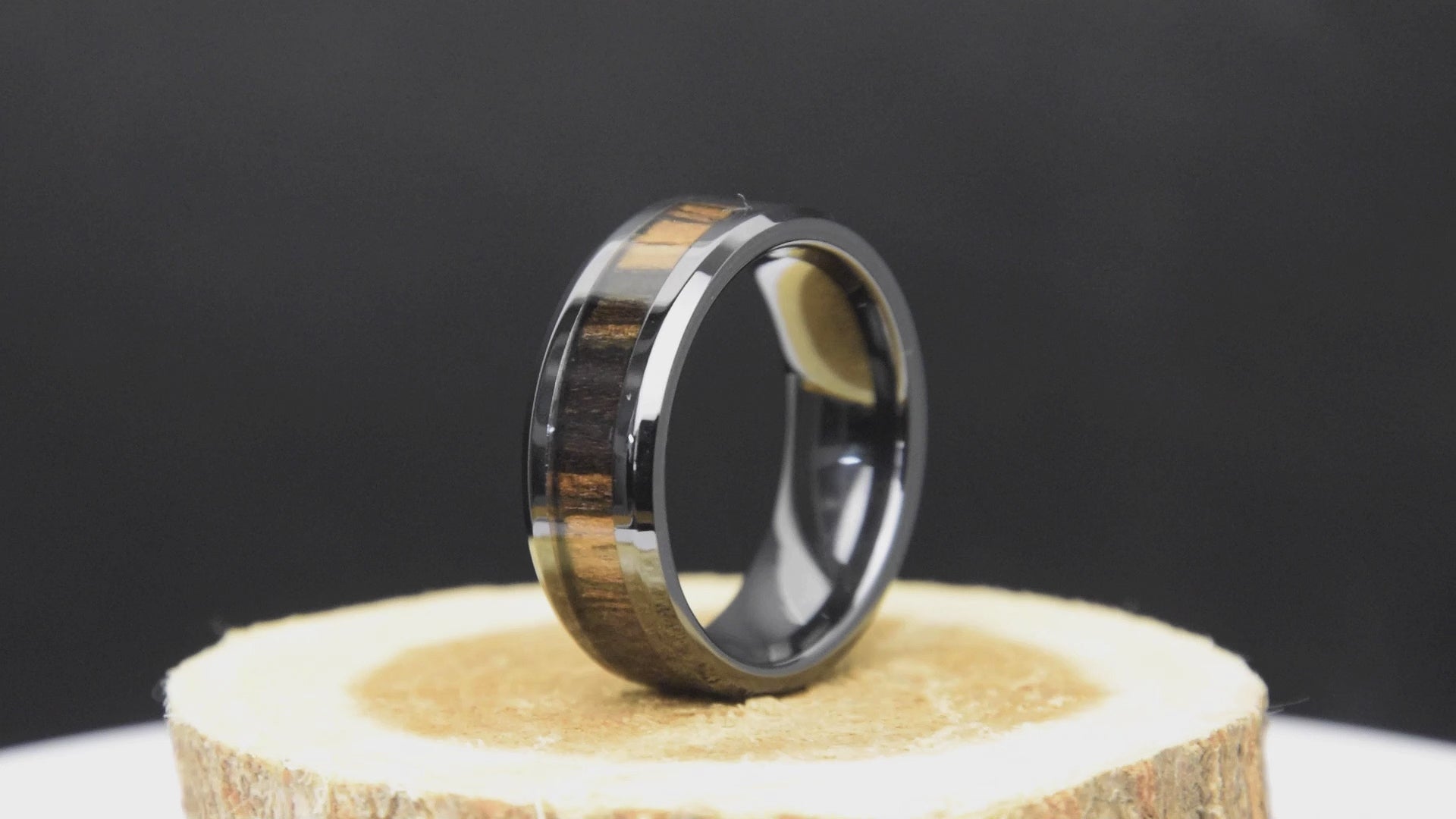 Ebony Wood Ring With Black Ceramic Band - Men's Wedding Band Video - Copperbeard Jewelry