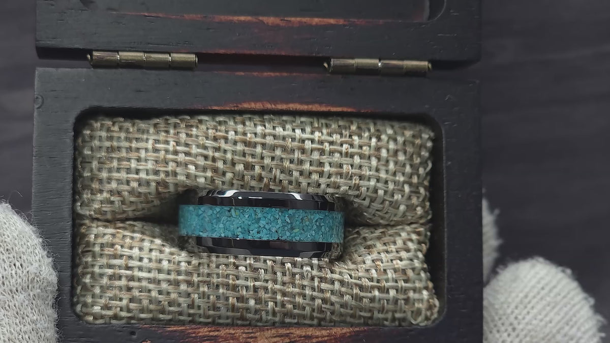 His And Hers Turquoise Wedding Band Set Black Ceramic