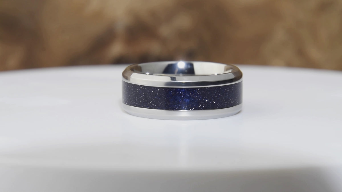 Titanium Blue Sandstone Ring - Starry Night - Video Spinning