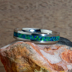 Emerald Green Opal Ring With Titanium Band Copperbeard Jewelry
