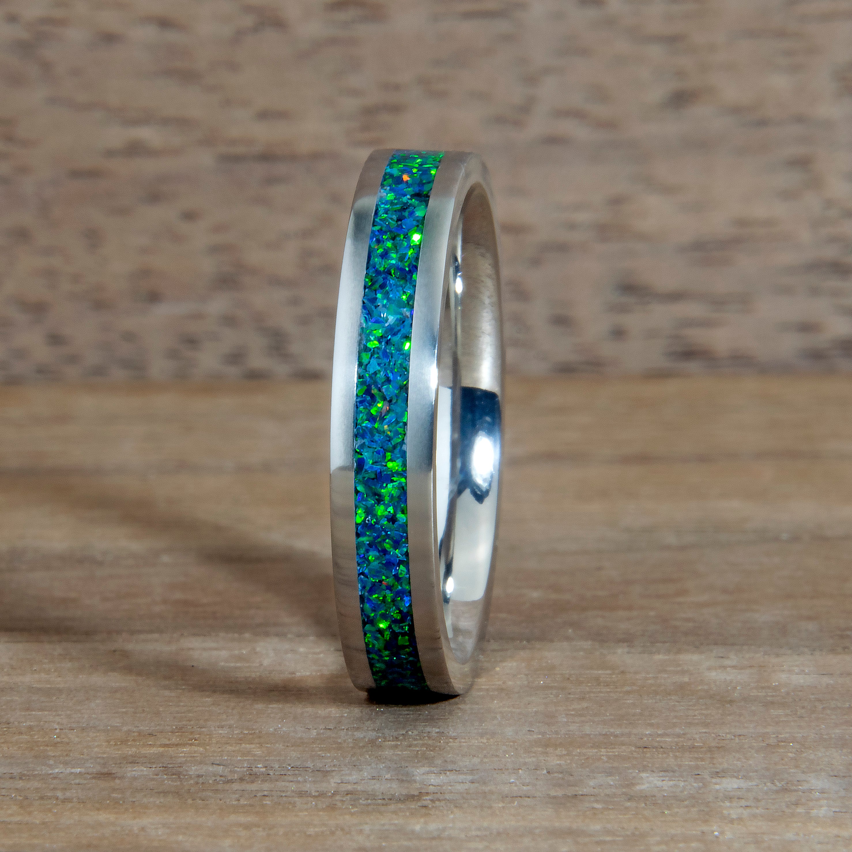 Emerald Green Opal Ring With Titanium Band Copperbeard Jewelry