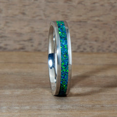 Emerald Green Opal Ring With Titanium Band Copperbeard Jewelry