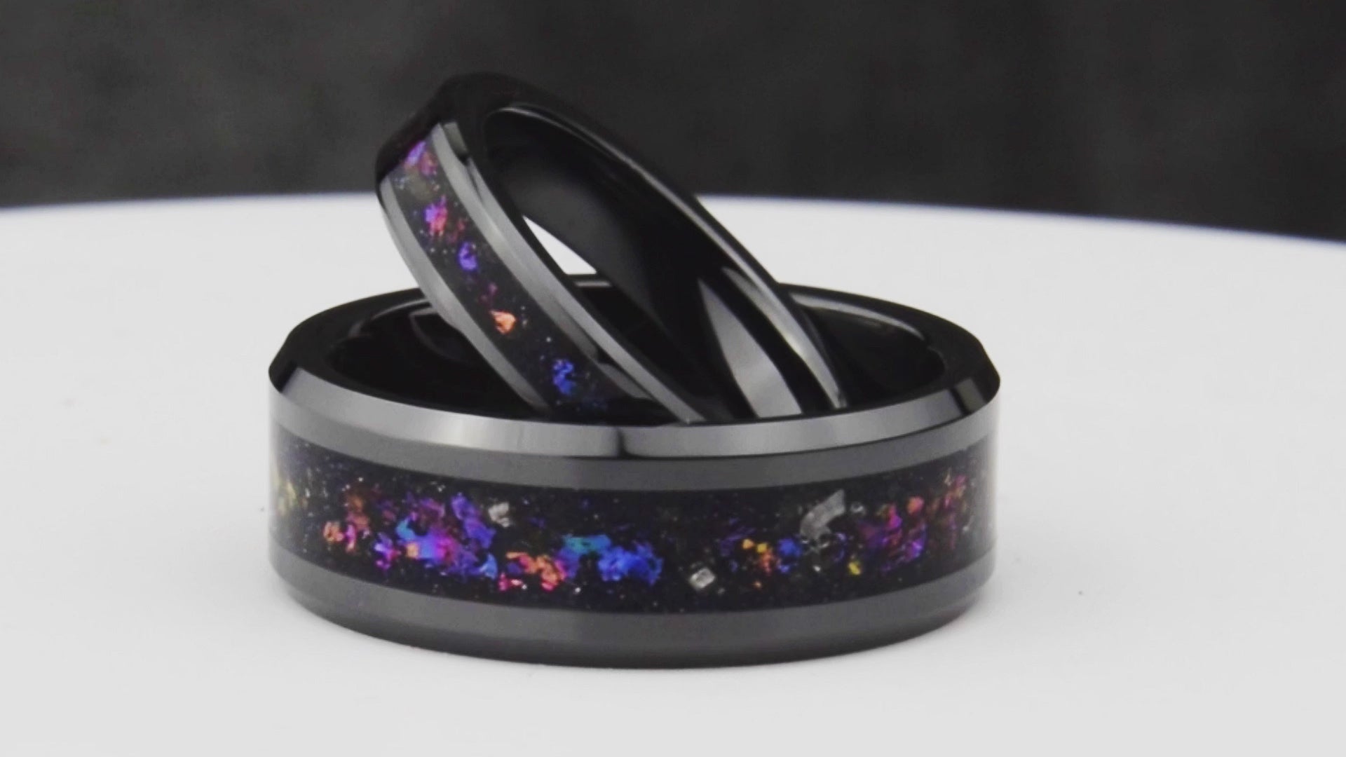 His and Hers Black Galaxy Wedding Ring Set Cosmic Flare