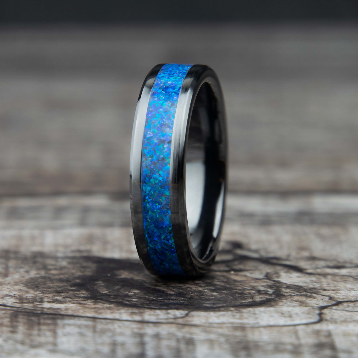 Sleepy Blue Opal Ring With Black Ceramic Band Copperbeard Jewelry Main image