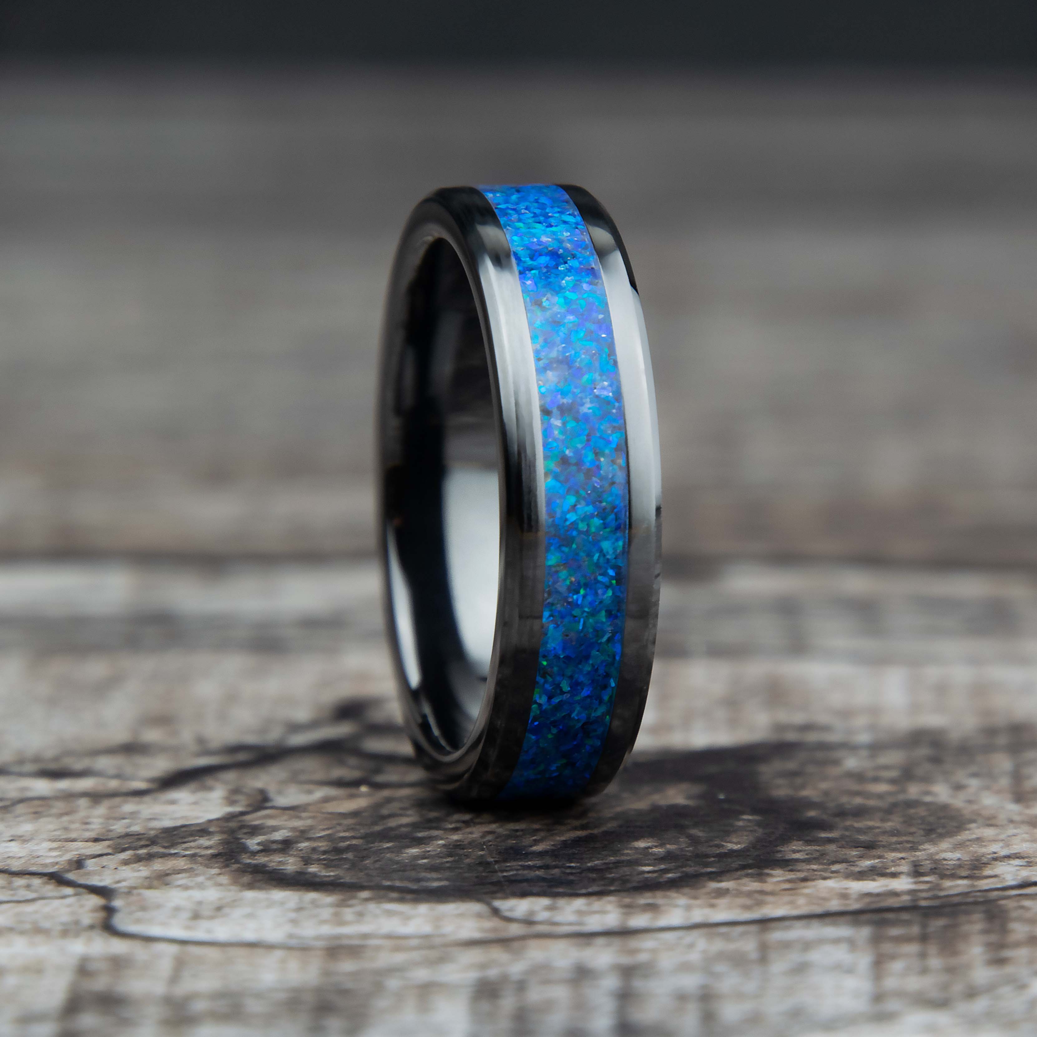 Sleepy Blue Opal Ring With Black Ceramic Band Secondary image