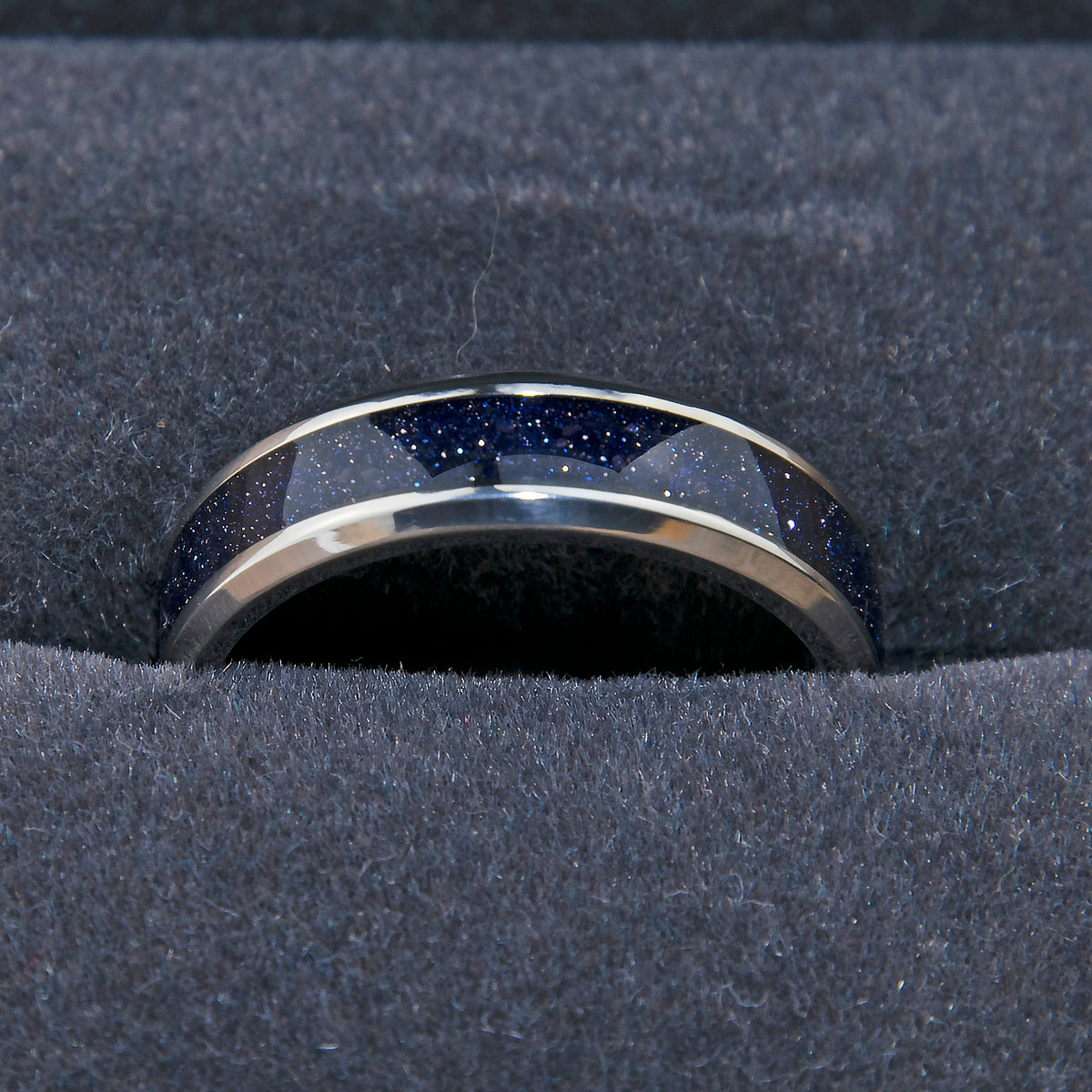 Blue Sandstone Starry Night Ring With Titanium Band Copperbeard Jewelry