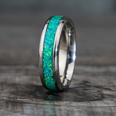 Teal Opal Ring With Titanium Band Copperbeard Jewelry