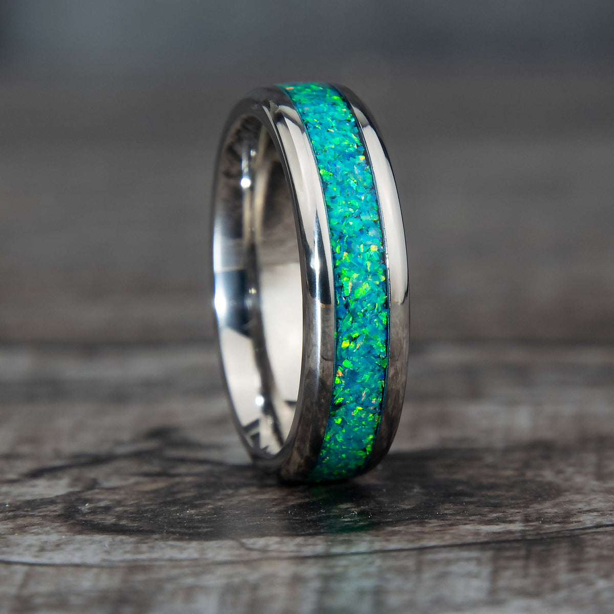Teal Opal Ring With Titanium Band Copperbeard Jewelry