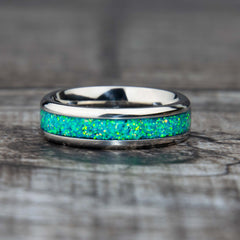 Teal Opal Ring With Titanium Band Copperbeard Jewelry