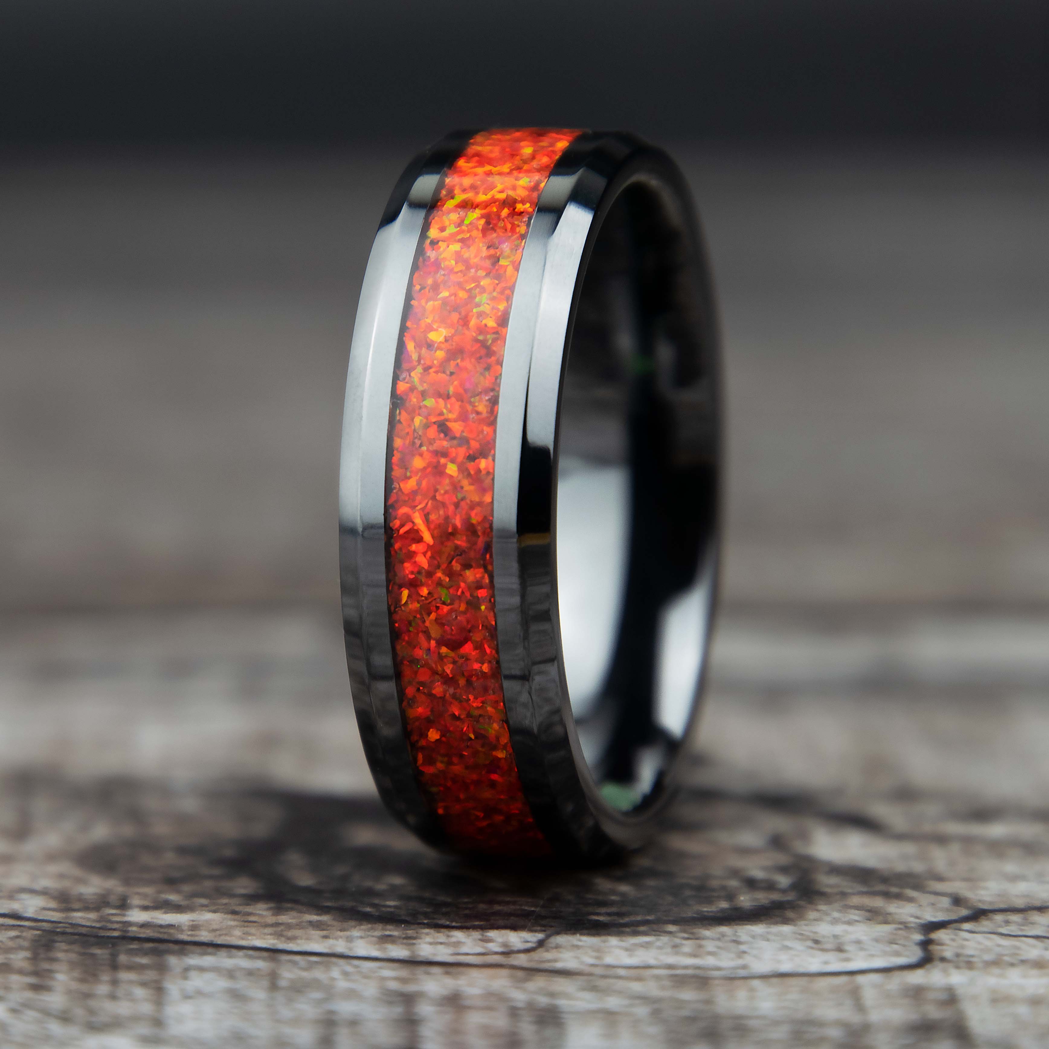 Ruby Red Opal Ring With Black Ceramic Band Secondary image