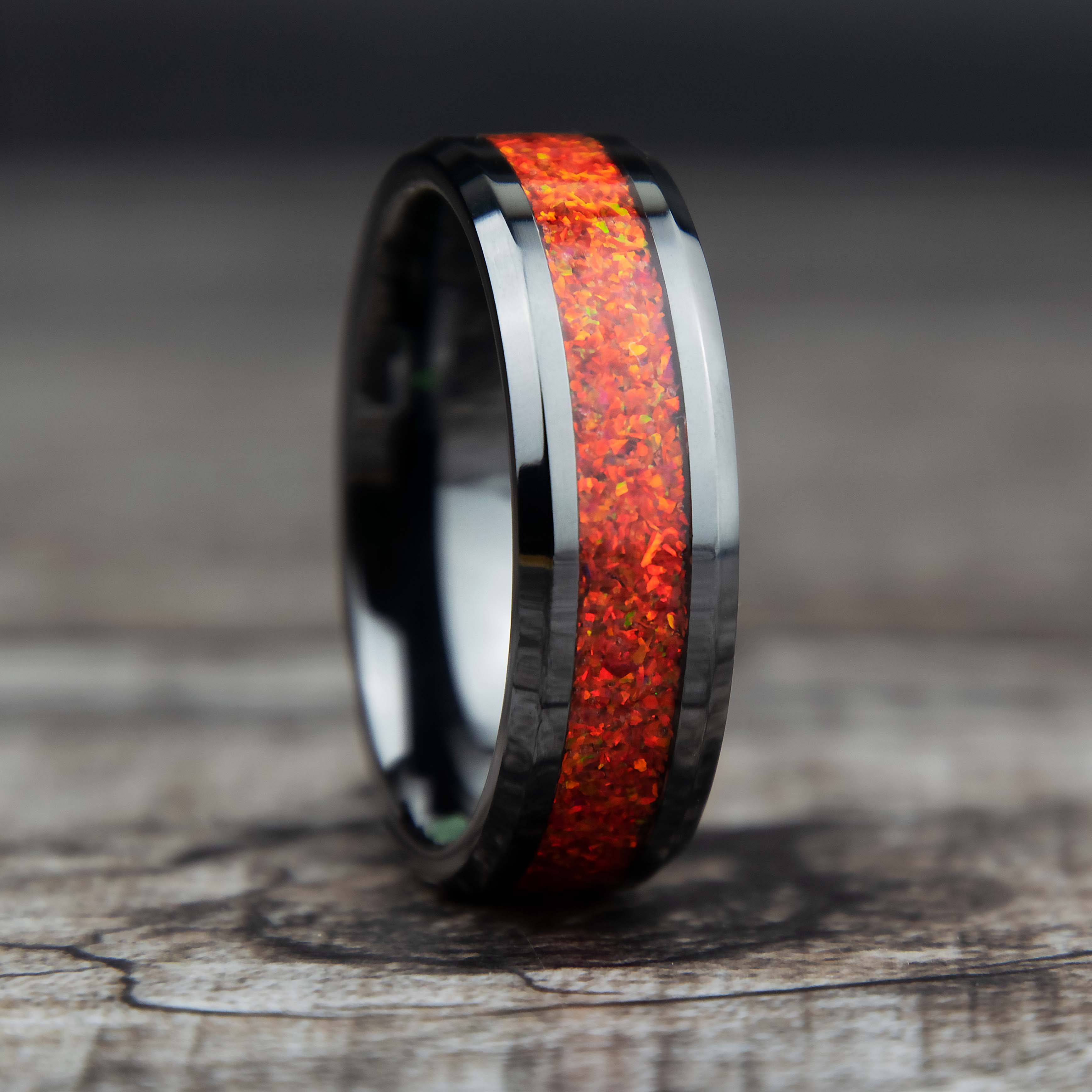 Ruby Red Opal Ring With Black Ceramic Band – Copperbeard Jewelry