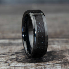 Specularite Hematite Ring With Black Ceramic Band Copperbeard Jewelry