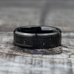 Specularite Hematite Ring With Black Ceramic Band Copperbeard Jewelry
