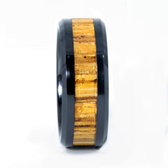 Zebrawood Ring With Black Ceramic Band Copperbeard Jewelry