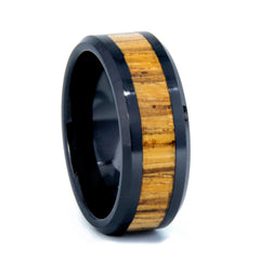 Zebrawood Ring With Black Ceramic Band Copperbeard Jewelry