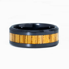 Zebrawood Ring With Black Ceramic Band Copperbeard Jewelry