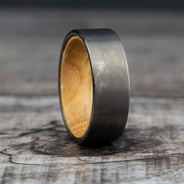 Whiskey Barrel Wood Gray Tungsten Ring Copperbeard Jewelry